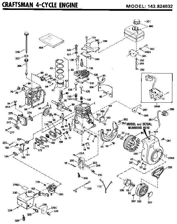 Replacement Parts Diagram and Parts List for 143824032  Craftsman Engine