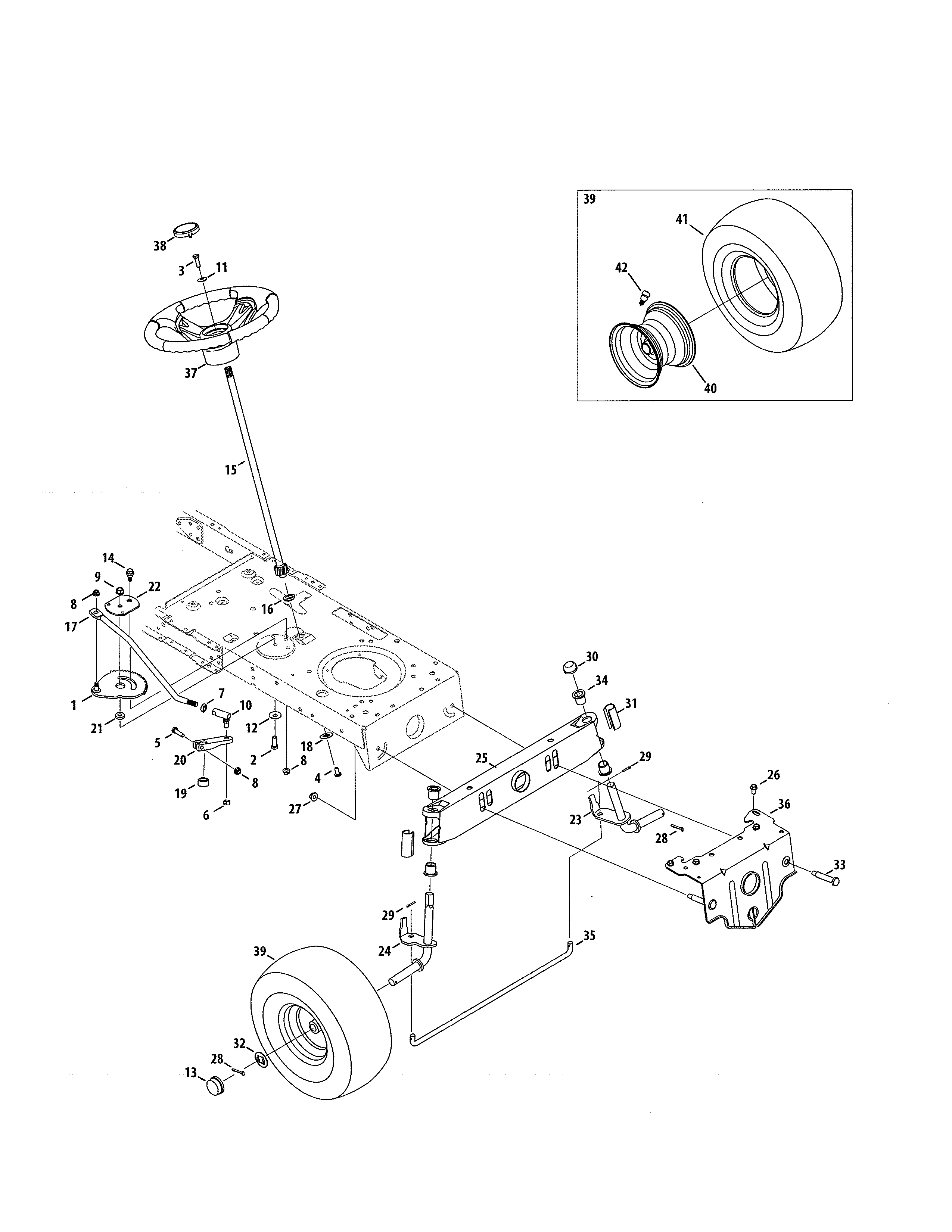 Steering Diagram and Parts List for 247203754  Craftsman Lawn Tractor