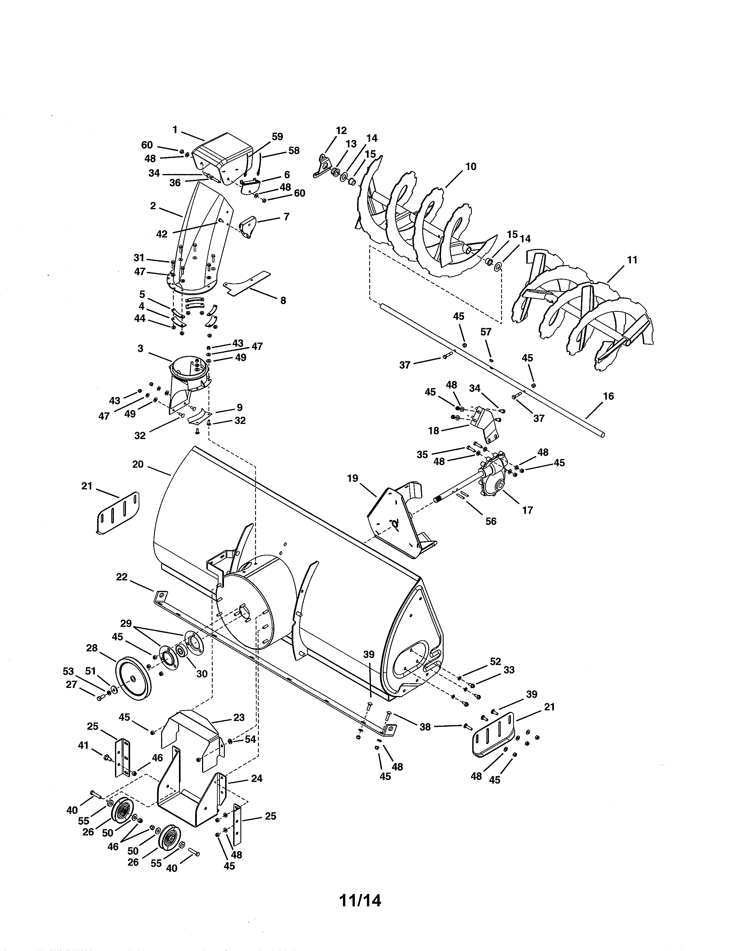 Auger & Housing/chute Diagram and Parts List for 486258401  Craftsman Snow Blower