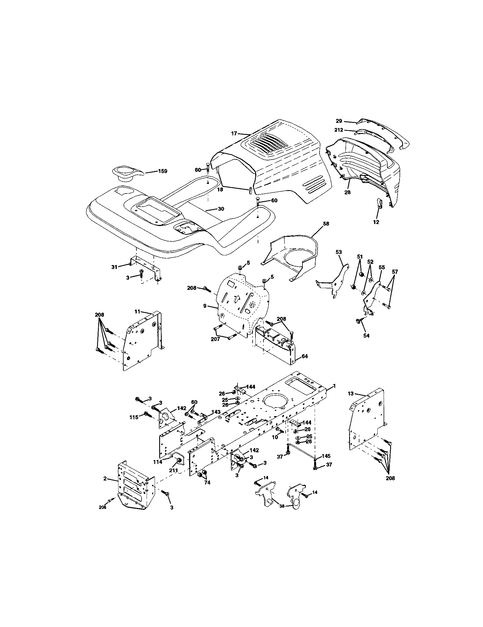 Chassis And Enclosures Diagram and Parts List for 917272054  Craftsman Lawn Tractor