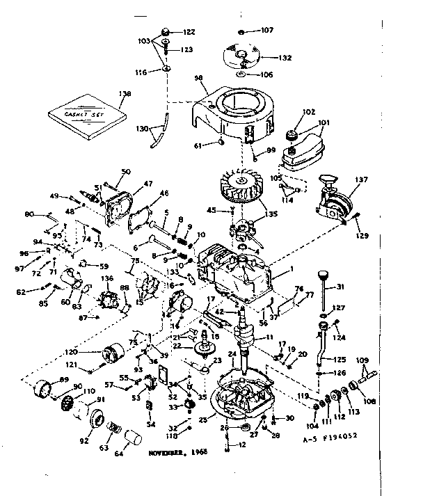 Basic Engine Diagram and Parts List for 143194052  Craftsman Engine