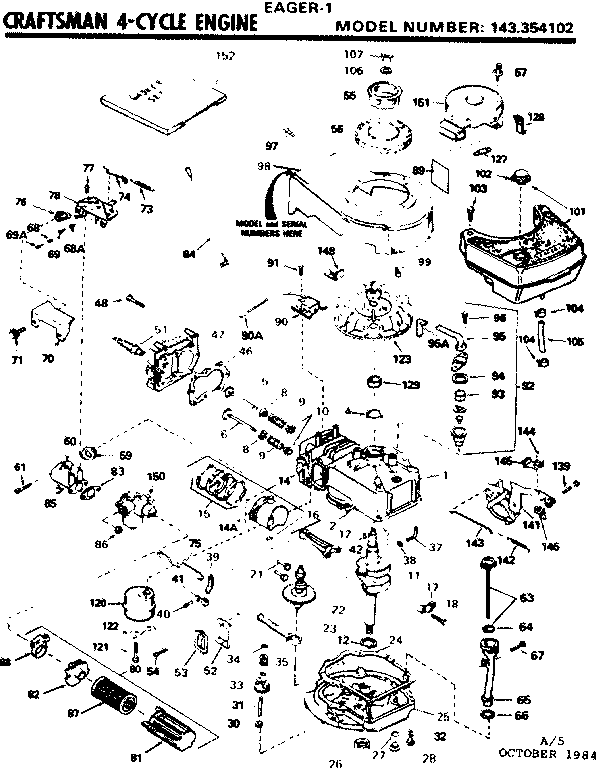 Replacement Parts Diagram and Parts List for 143354102  Craftsman Engine