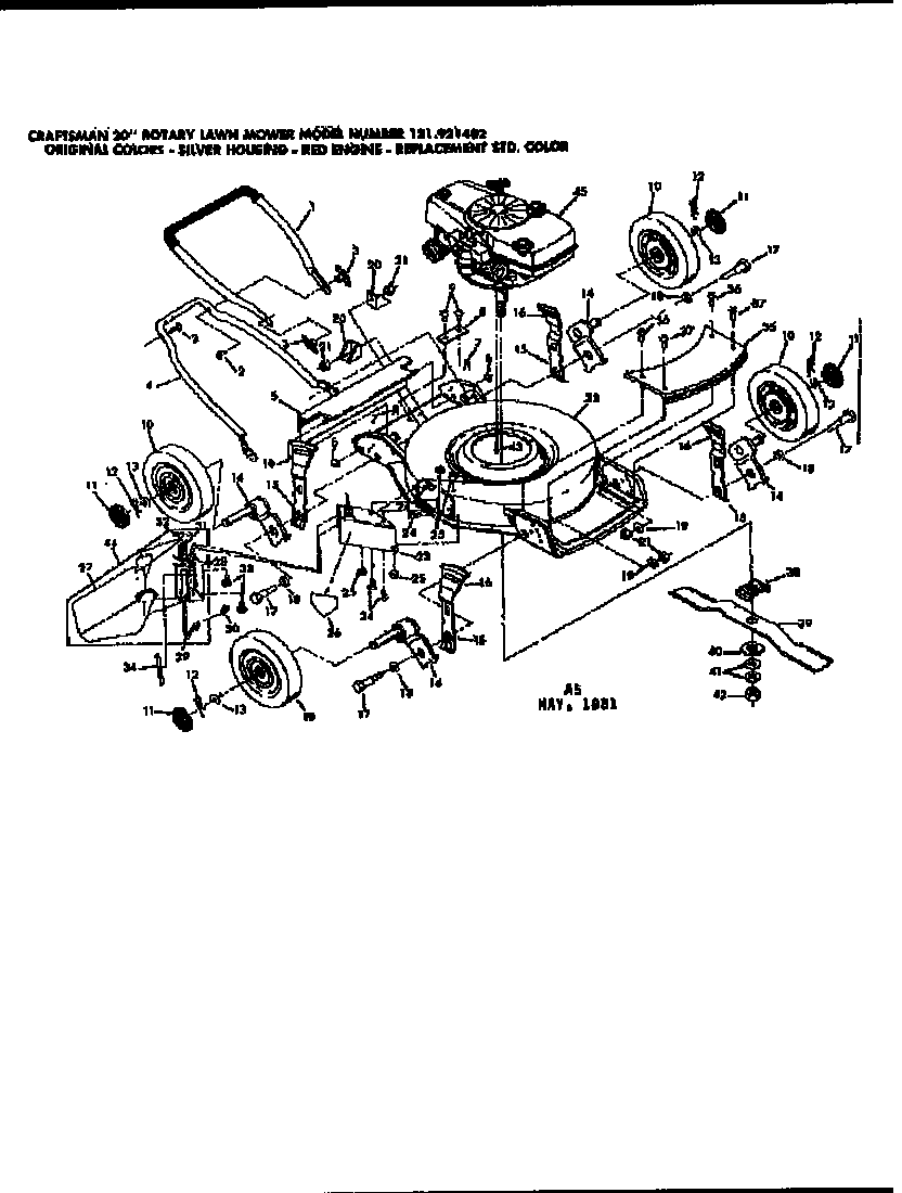 Replacement Parts Diagram and Parts List for 131921402  Craftsman Lawn Mower