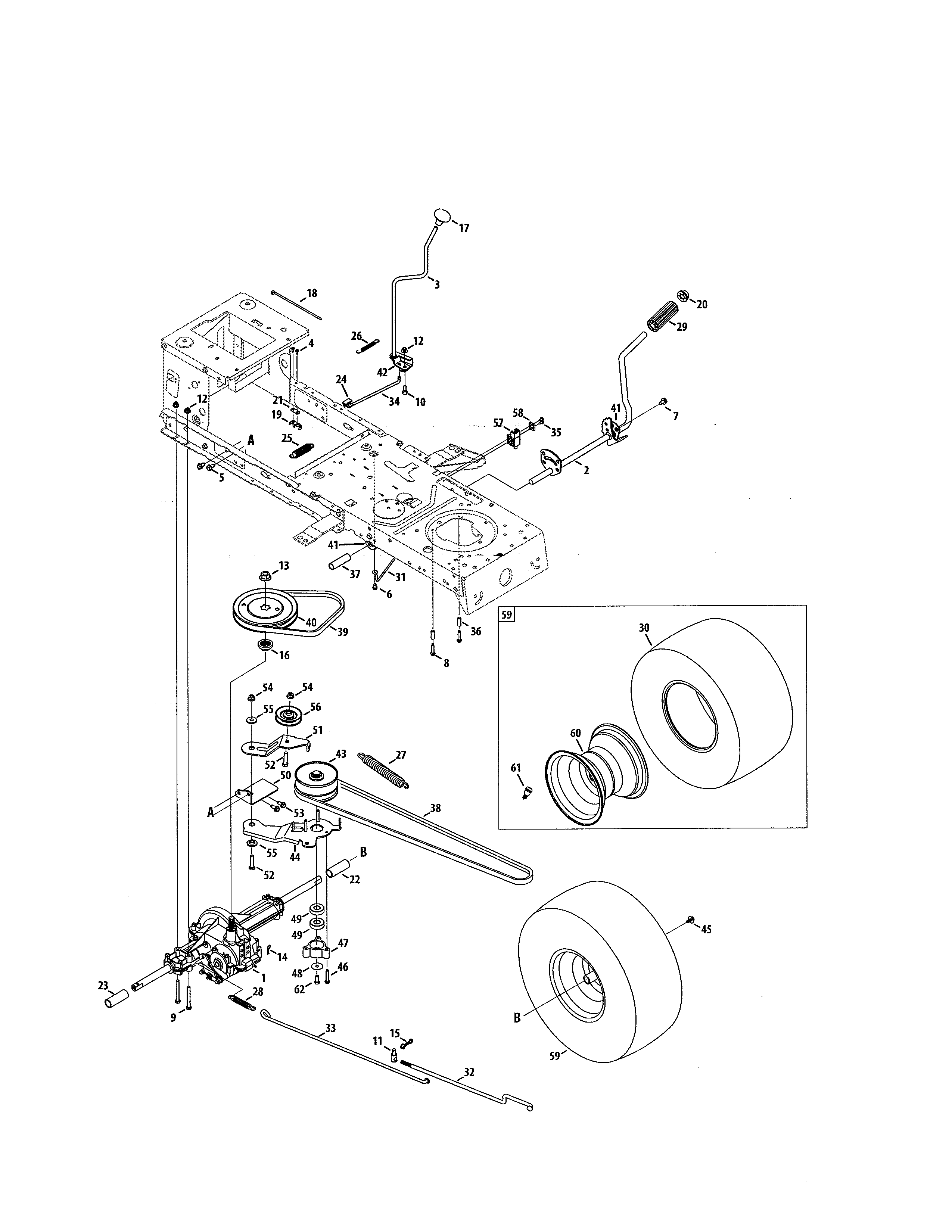 Transmission Diagram and Parts List for 247203715  Craftsman Lawn Tractor