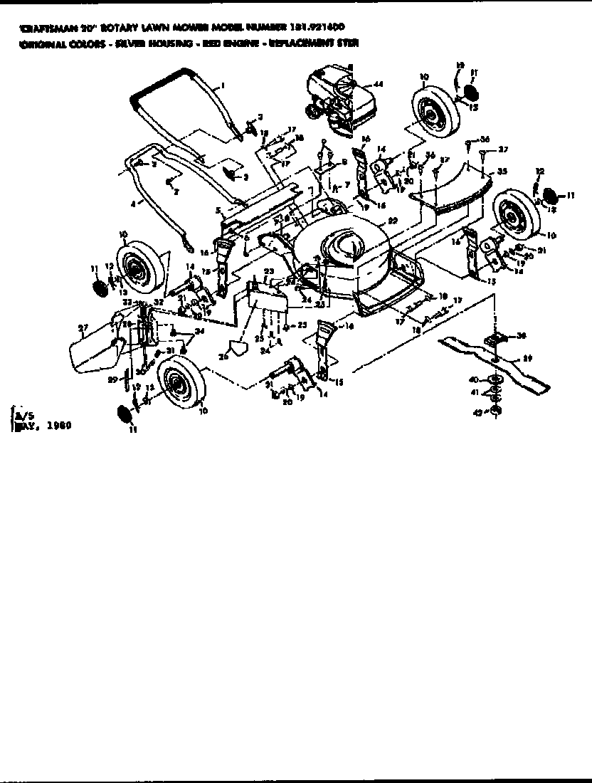 Replacement Parts Diagram and Parts List for 131921400  Craftsman Lawn Mower