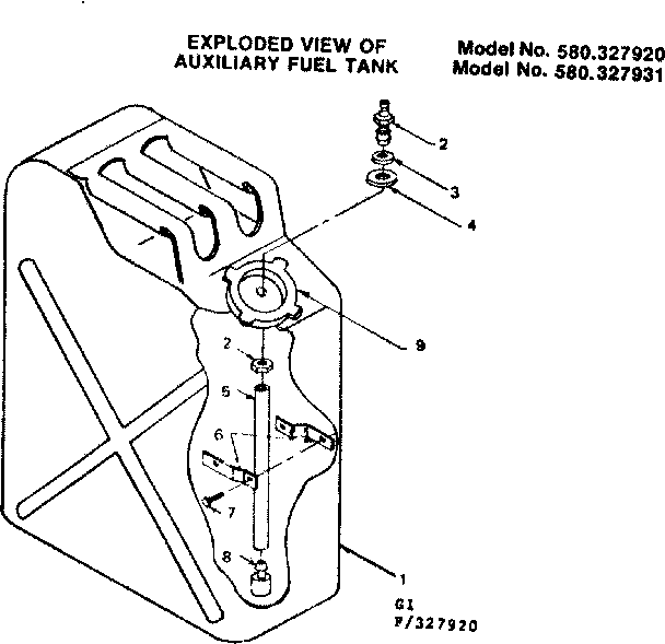 Auxiliary Fuel Tank Diagram and Parts List for 580327931  Craftsman Engine