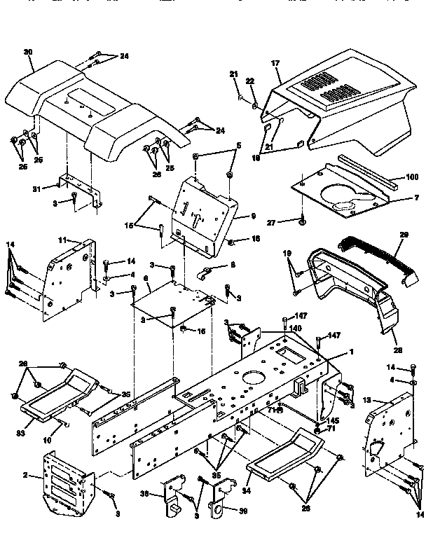 Chassis And Enclosures Diagram and Parts List for 917258512  Craftsman Lawn Tractor