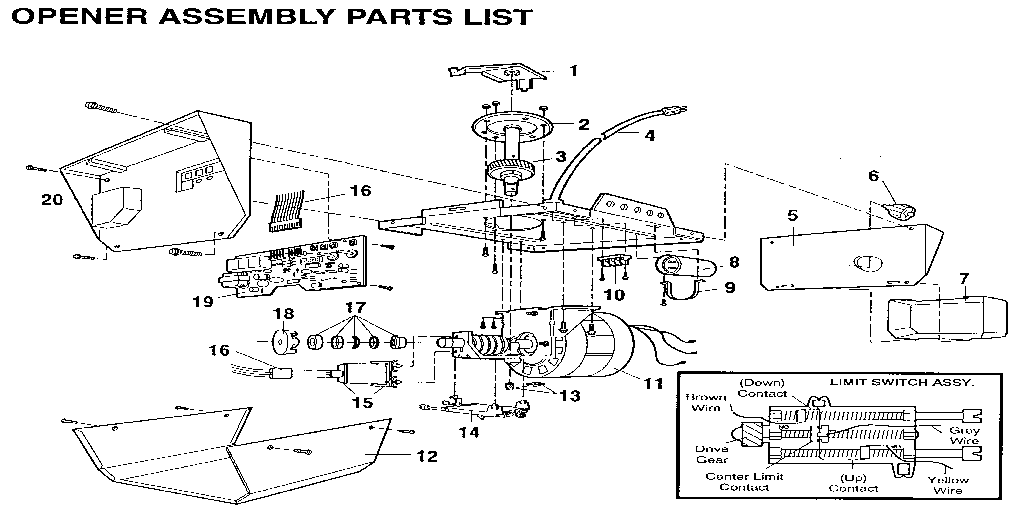 Opener Assembly Diagram and Parts List for 13953638SRT  Craftsman Garage Door Opener