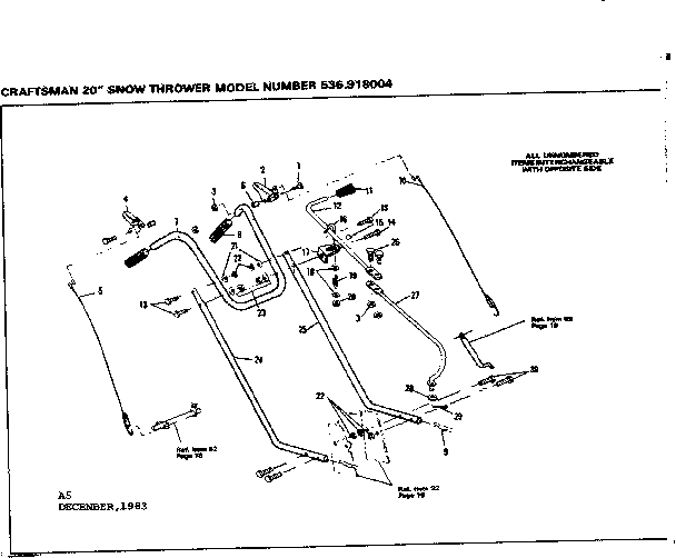 Handle Assembly Diagram and Parts List for 536918004  Craftsman Snow Blower
