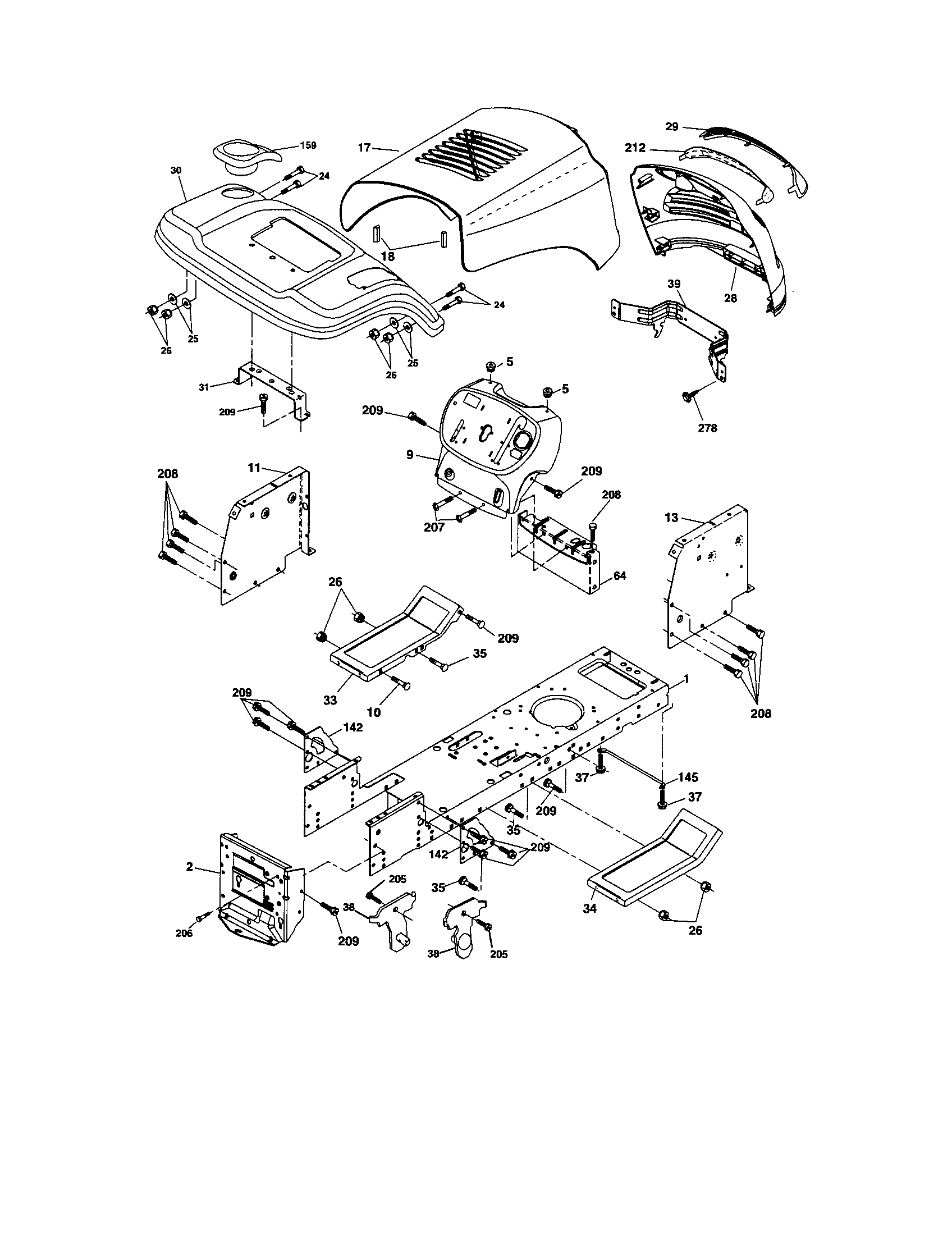 Chassis And Enclosures Diagram and Parts List for 917287031  Craftsman Lawn Tractor