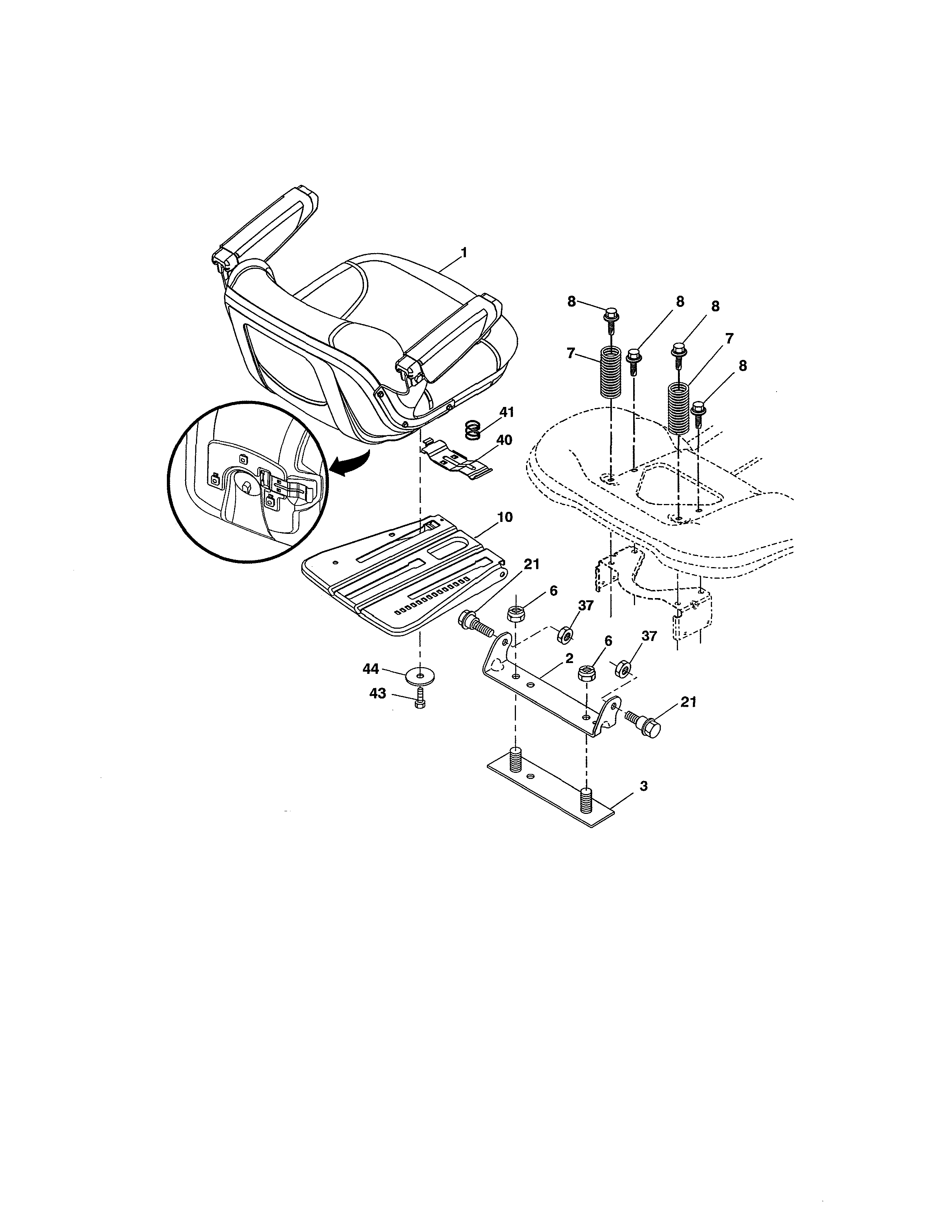 Seat Assembly Diagram and Parts List for 917204011  Craftsman Lawn Tractor