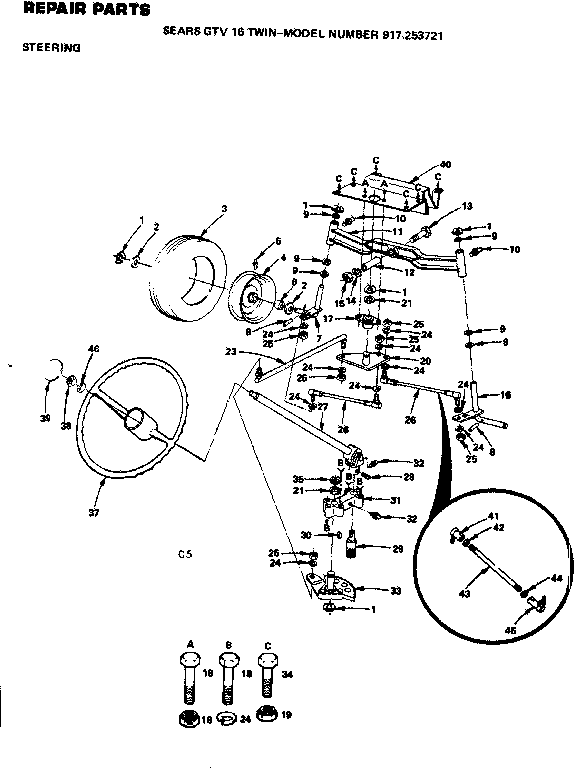 Steering Diagram and Parts List for 917253721  Craftsman Lawn Tractor