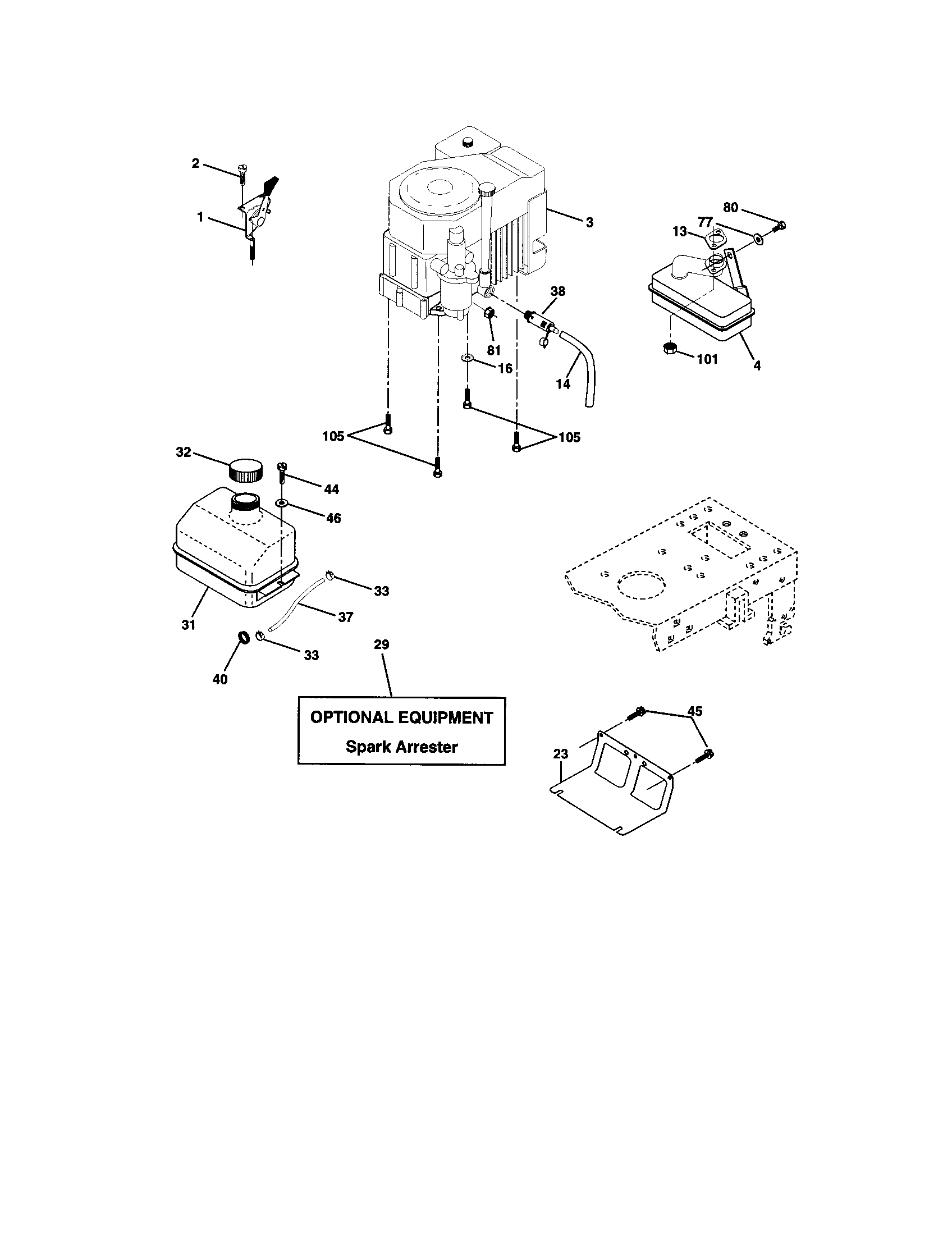 Engine Diagram and Parts List for 917272075  Craftsman Lawn Tractor