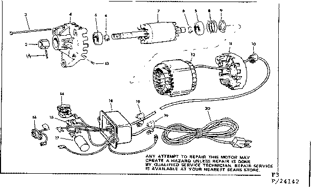 Motor And Controlbox Asm Diagram and Parts List for 11324142  Craftsman Power Motor
