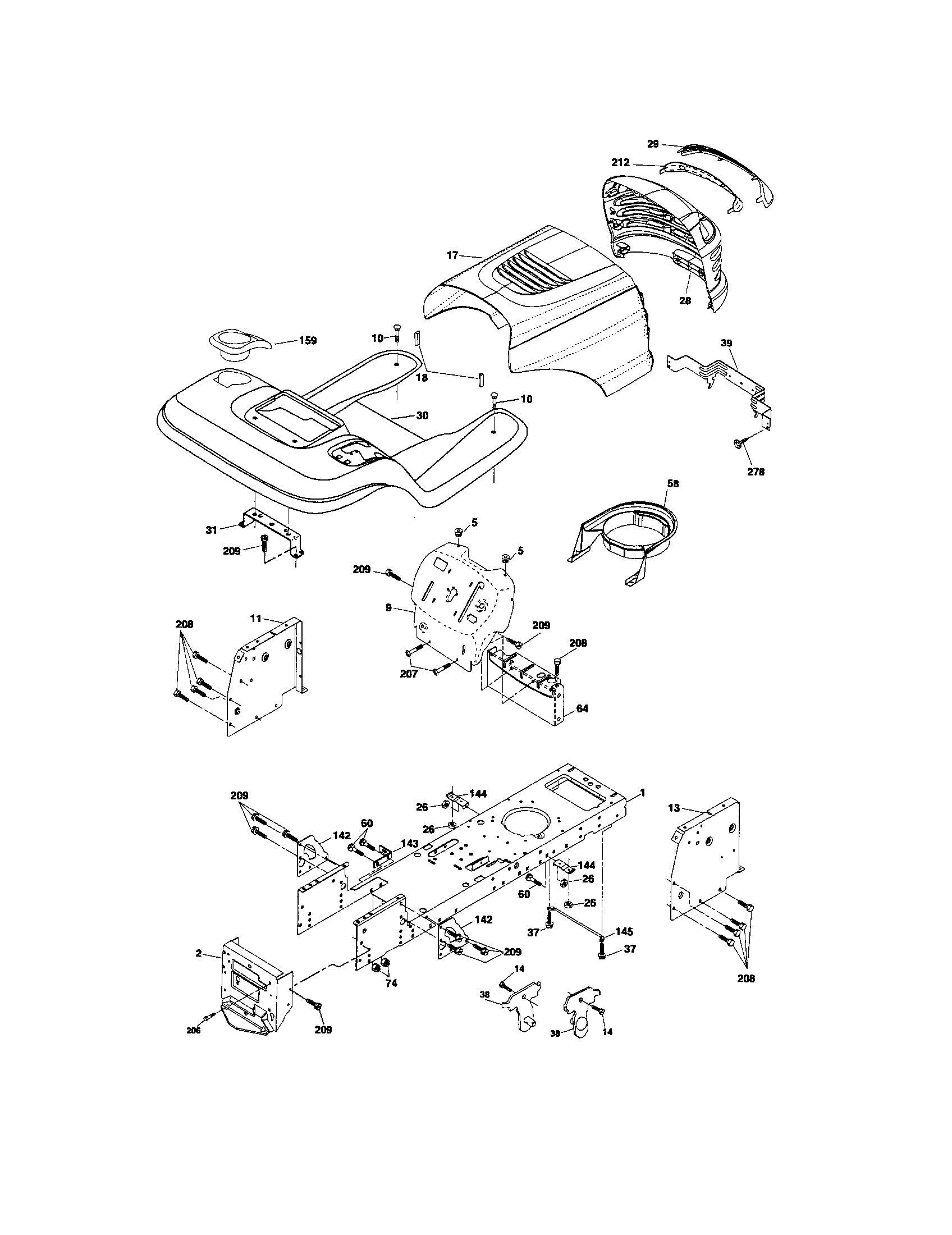 Chassis And Enclosures Diagram and Parts List for 917275180  Craftsman Lawn Tractor