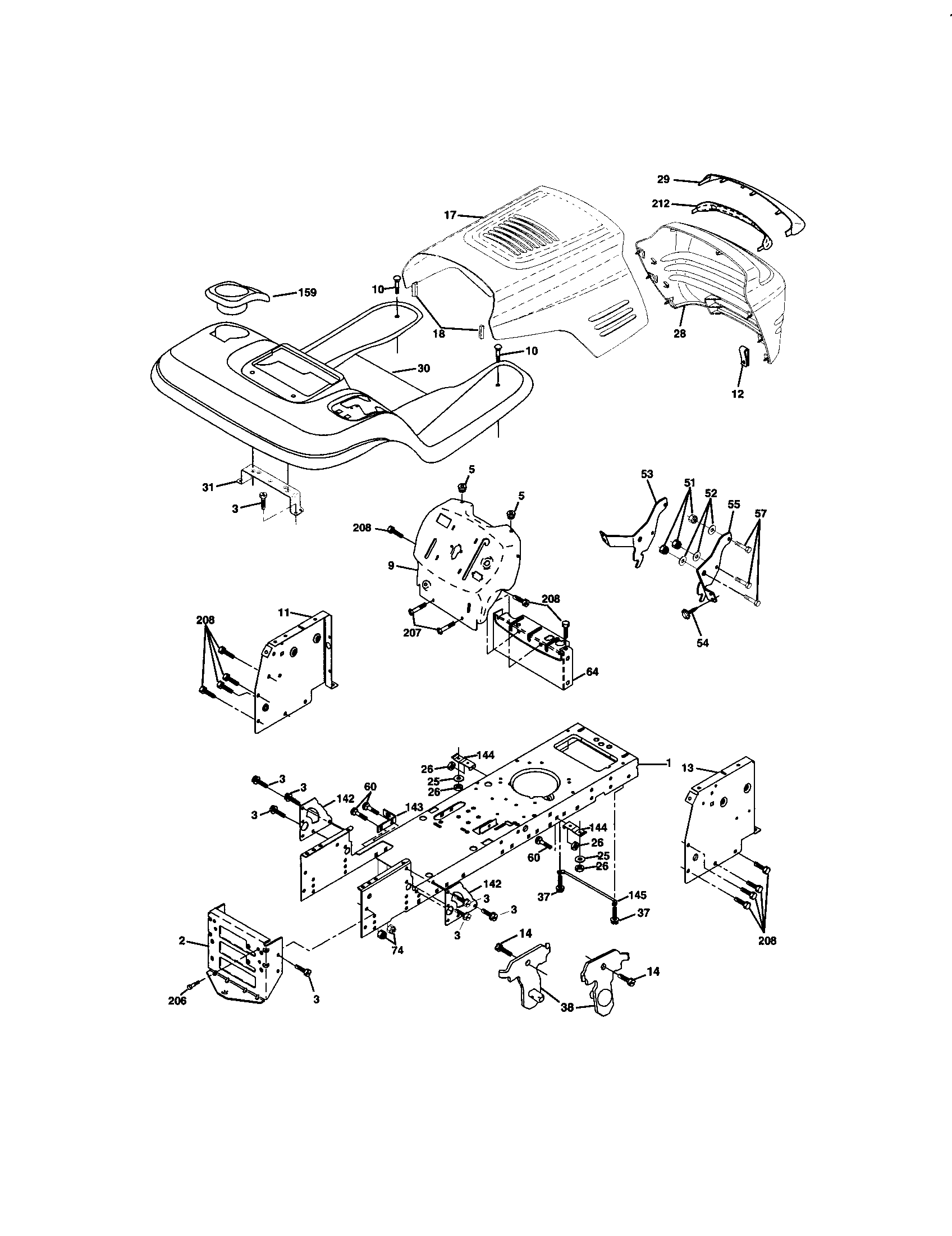 Chassis And Enclosures Diagram and Parts List for 917271660  Craftsman Lawn Tractor
