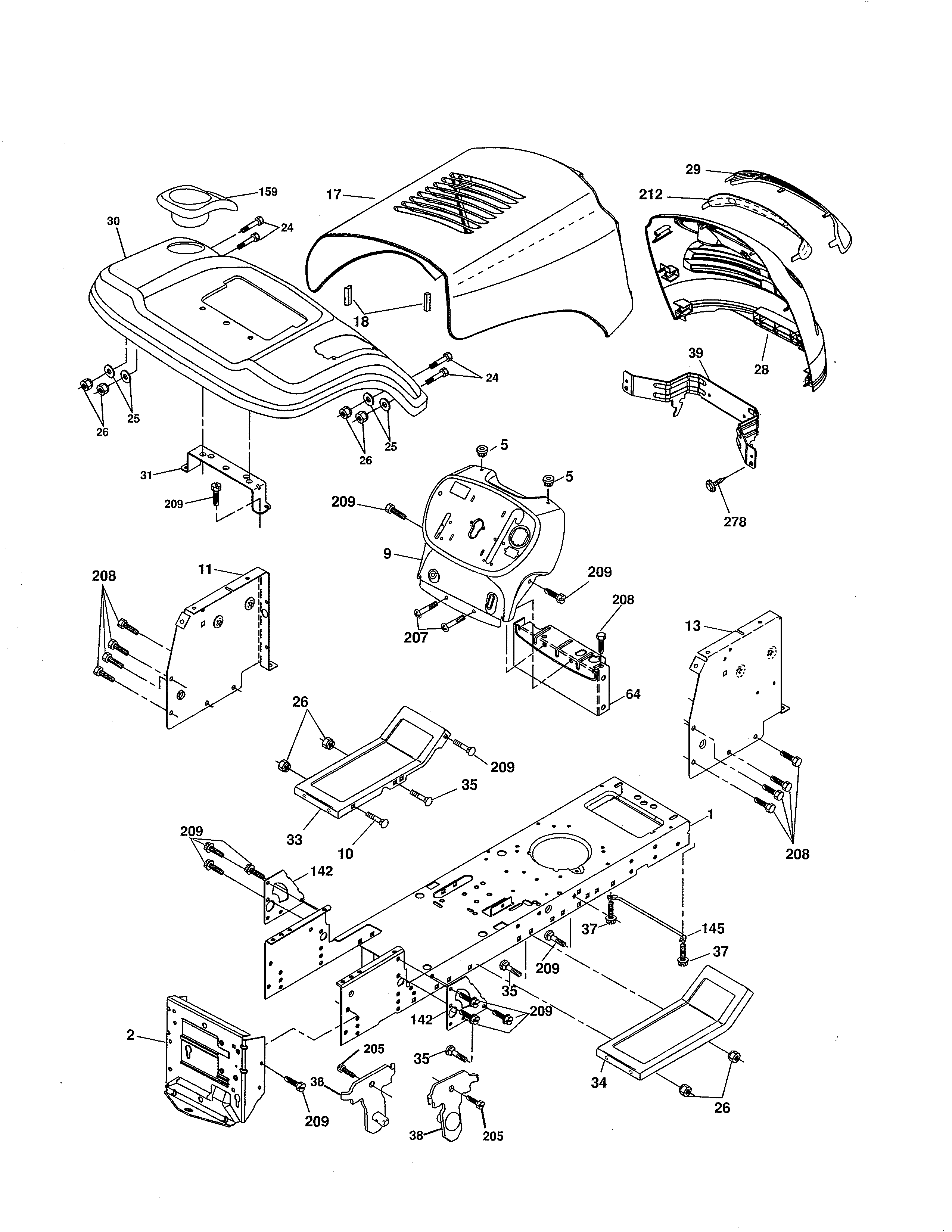 Chassis & Enclosures Diagram and Parts List for 917986191  Craftsman Lawn Tractor