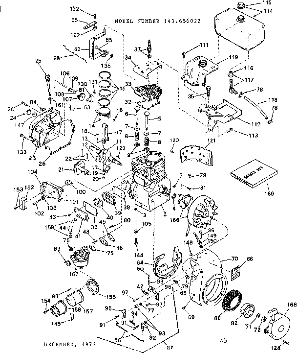 Replacement Parts Diagram and Parts List for 143656022  Craftsman Engine