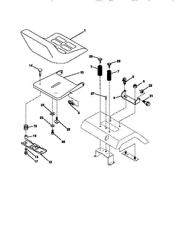 Seat Assembly Diagram and Parts List for 917256571  Craftsman Lawn Tractor