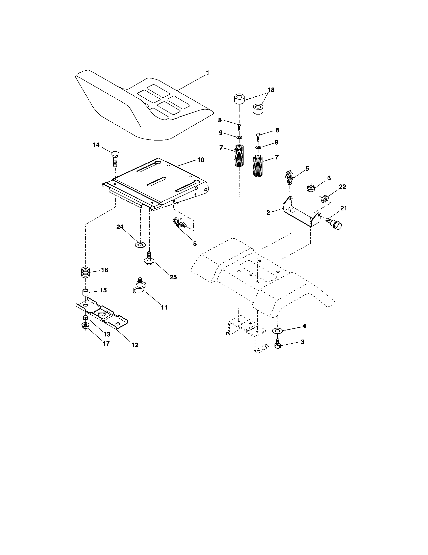 Seat Assembly Diagram and Parts List for 917273646  Craftsman Lawn Tractor