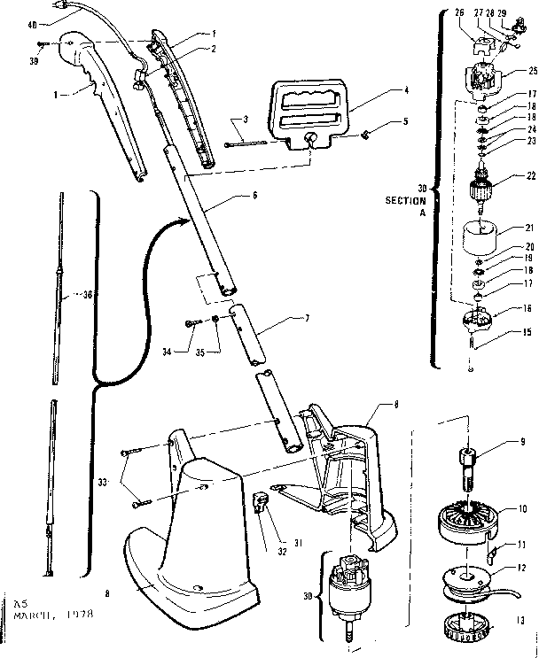 Bladeless Grass Trimmer-double Insulated Diagram and Parts List for 257797901  Craftsman Trimmer