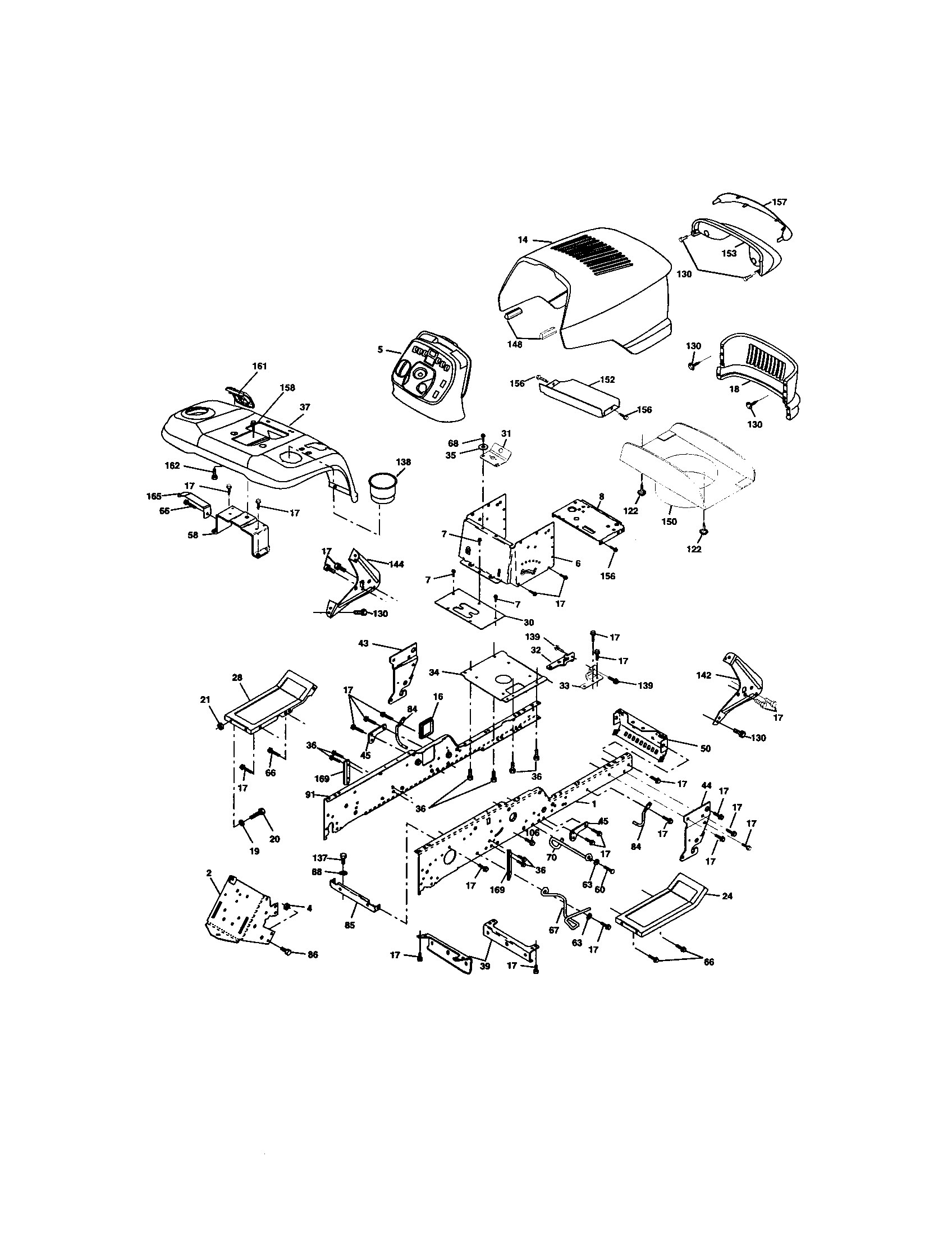Chassis And Enclosures Diagram and Parts List for 917276090  Craftsman Lawn Tractor