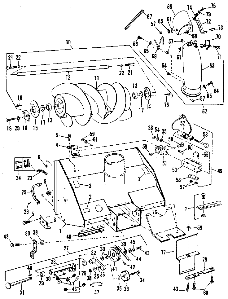 Auger Assembly Diagram and Parts List for 84224077  Craftsman Snow Blower