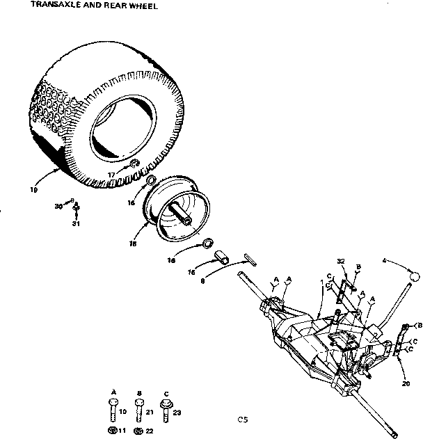Transaxle And Rear Wheel Diagram and Parts List for 917255270  Craftsman Lawn Tractor