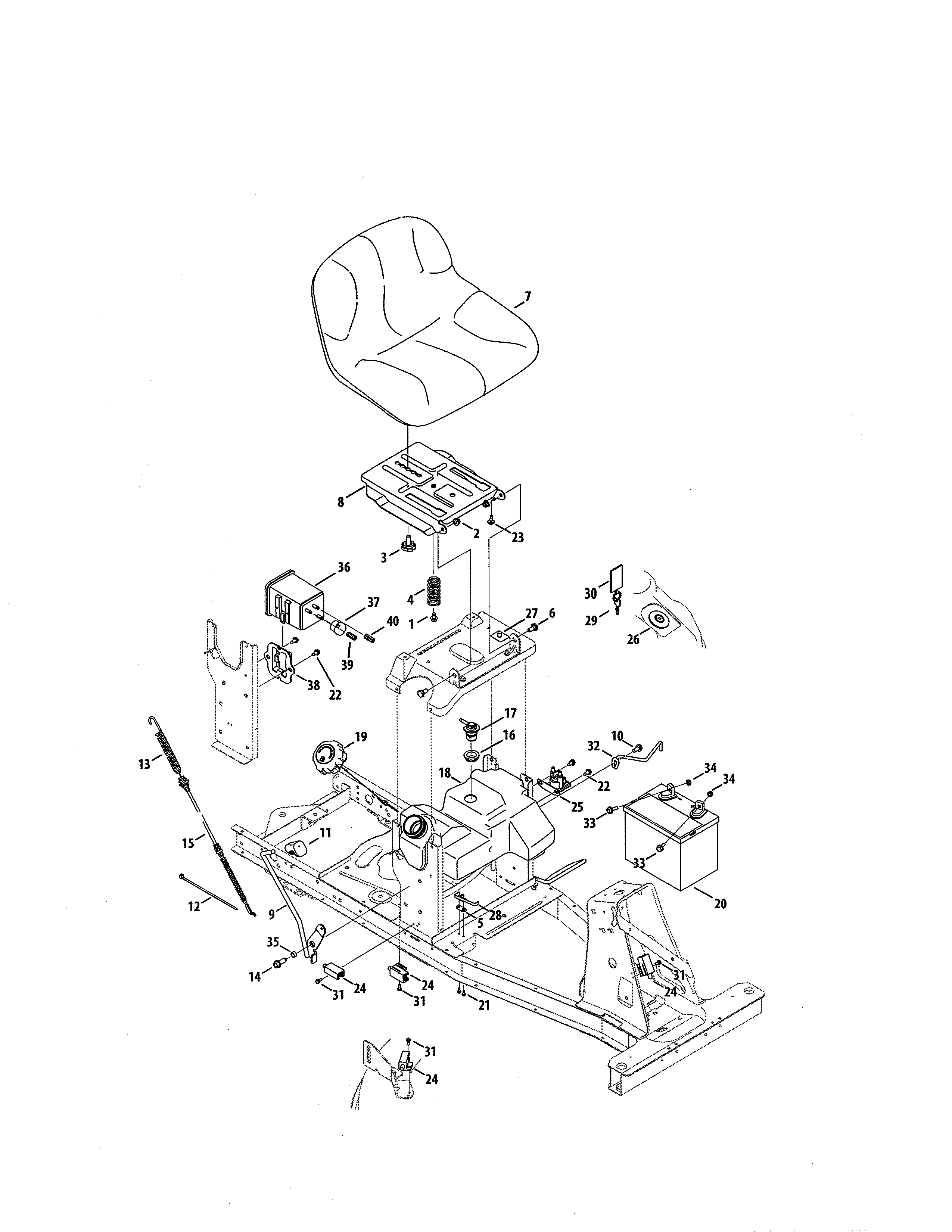 Seat/fuel Tank Diagram and Parts List for 247203692  Craftsman Engine
