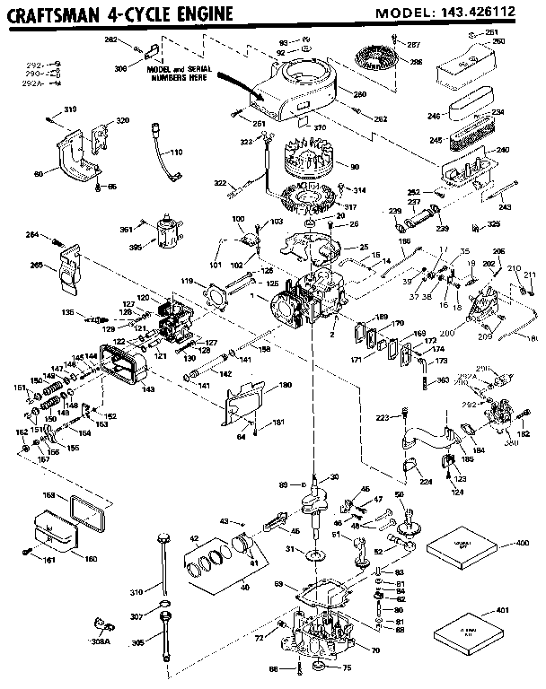 4-cycle Engine Diagram and Parts List for 143426112  Craftsman Engine