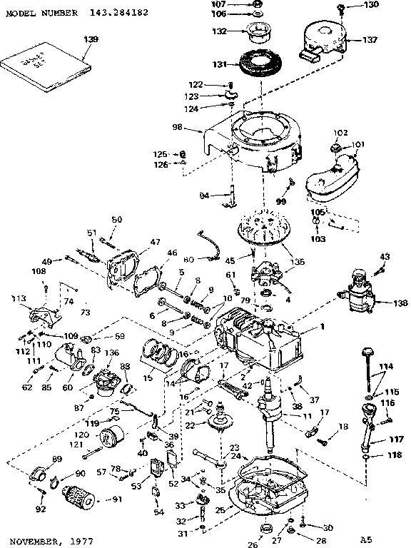 Replacement Parts Diagram and Parts List for 143284182  Craftsman Engine