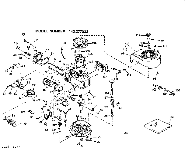Replacement Parts Diagram and Parts List for 143277022  Craftsman Engine