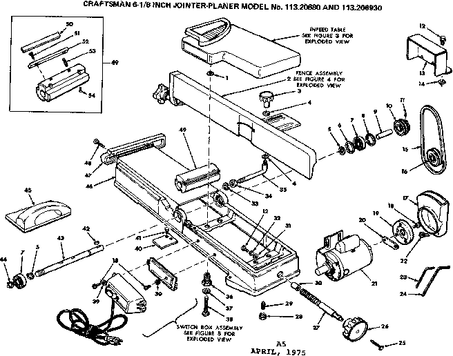 8 Inch Jointer Planer Diagram and Parts List for 113206930  Craftsman Planer Jointer
