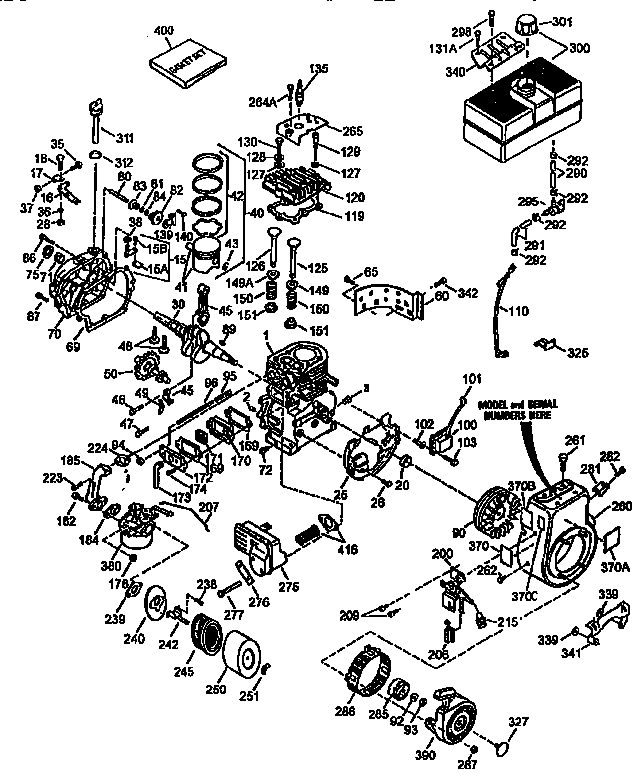 Replacement Parts Diagram and Parts List for 143941009  Craftsman Engine