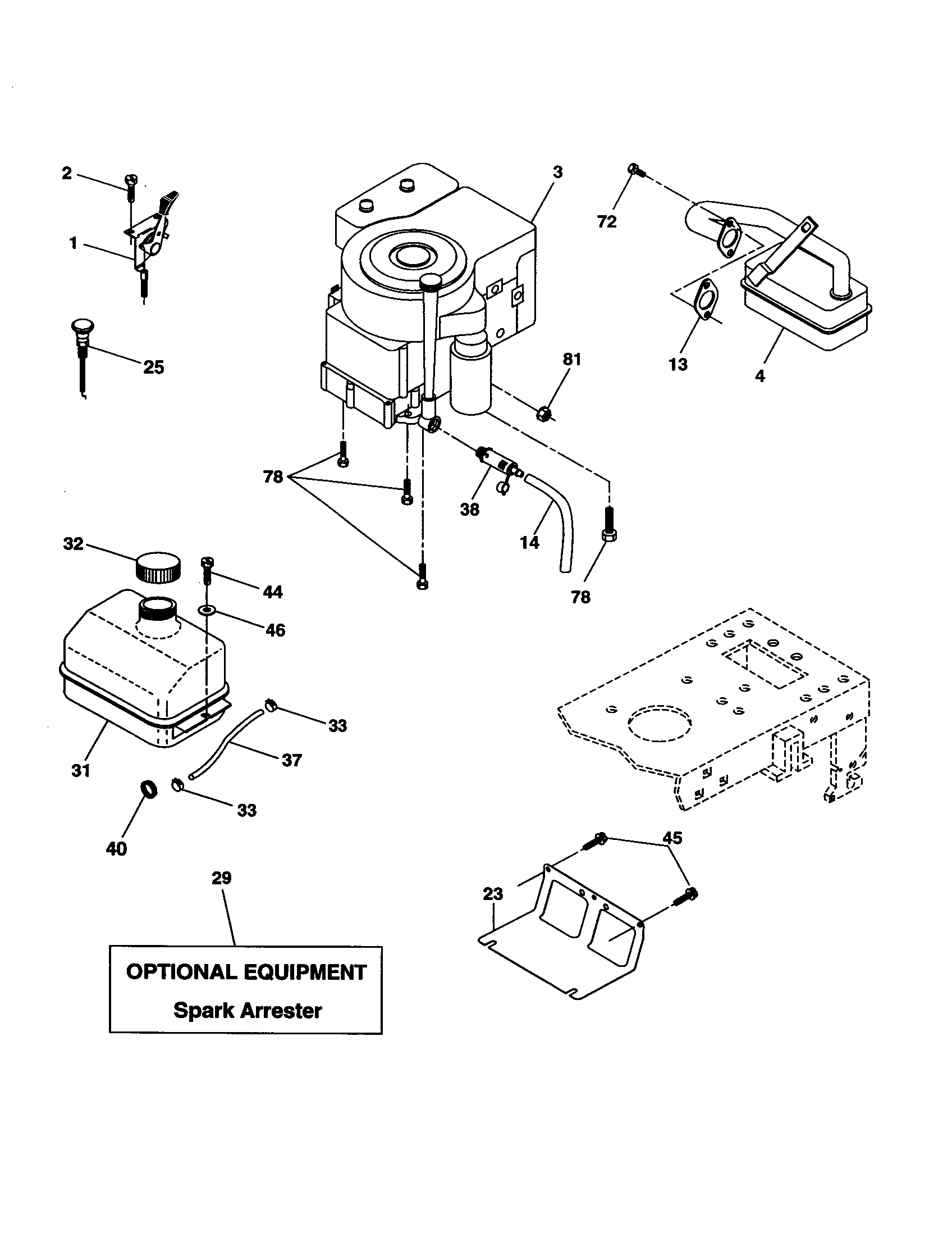 Engine Diagram and Parts List for 917277360  Craftsman Lawn Tractor