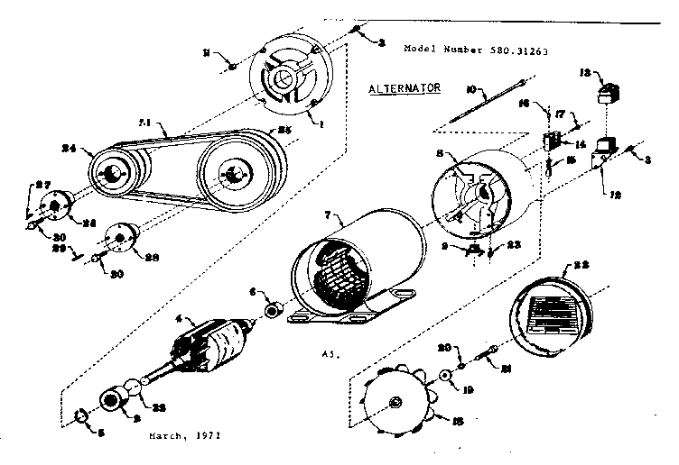 Stator Assembly Diagram and Parts List for 58031263  Craftsman Engine