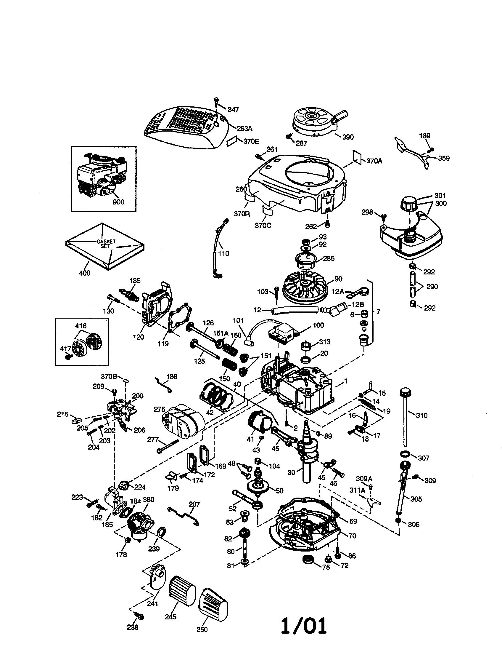 4-cycle Engine Diagram and Parts List for 143015004  Craftsman Engine