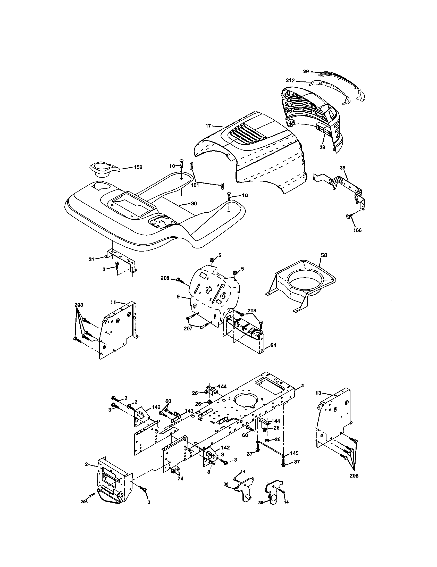 Chassis And Enclosures Diagram and Parts List for 917271760  Craftsman Lawn Tractor