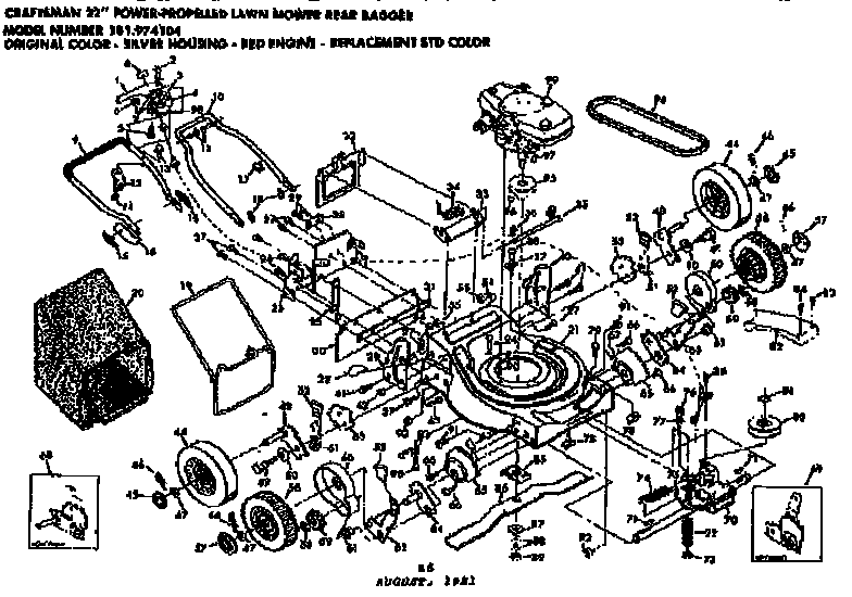 Replacement Parts Diagram and Parts List for 131974104  Craftsman Lawn Mower