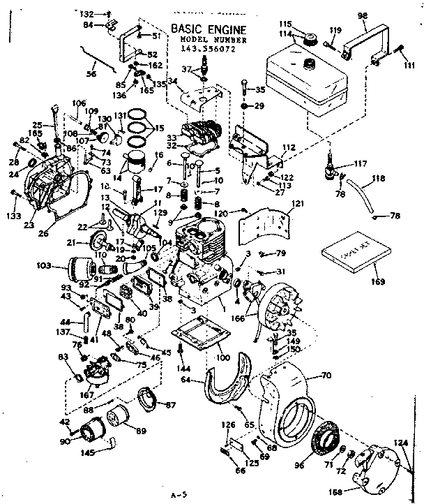 Basic Engine Diagram and Parts List for 143556072  Craftsman Engine