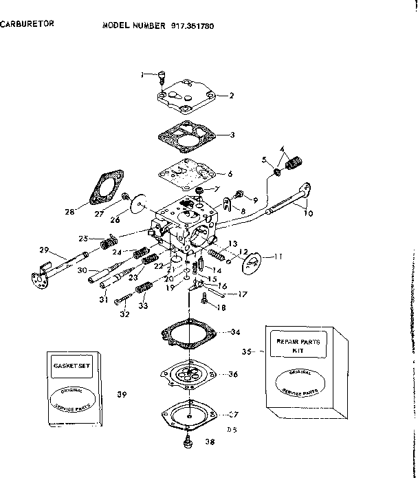 Carburetor Diagram and Parts List for 917351780  Craftsman Chainsaw
