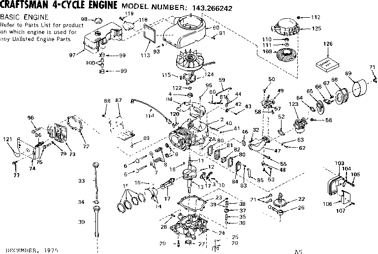 Engine Diagram and Parts List for 143266242  Craftsman Engine