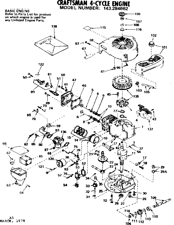 Replacement Parts Diagram and Parts List for 143284662  Craftsman Engine