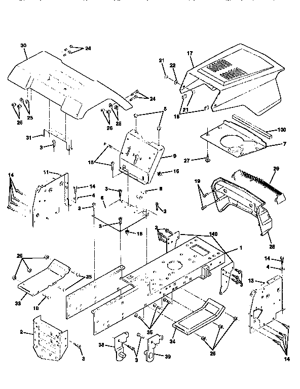 Chassis And Enclosures Diagram and Parts List for 917258080  Craftsman Lawn Tractor
