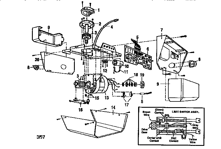 Opener Assembly Diagram and Parts List for 13953664SRT  Craftsman Garage Door Opener