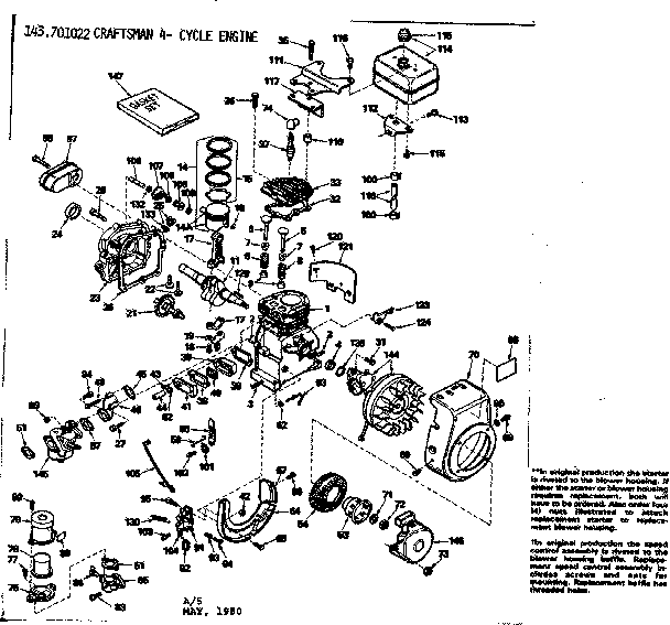 Engine Diagram and Parts List for 143701022  Craftsman Engine