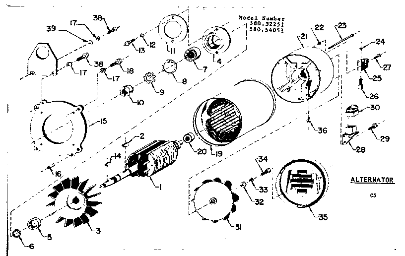Alternator Diagram and Parts List for 58032251  Craftsman Engine