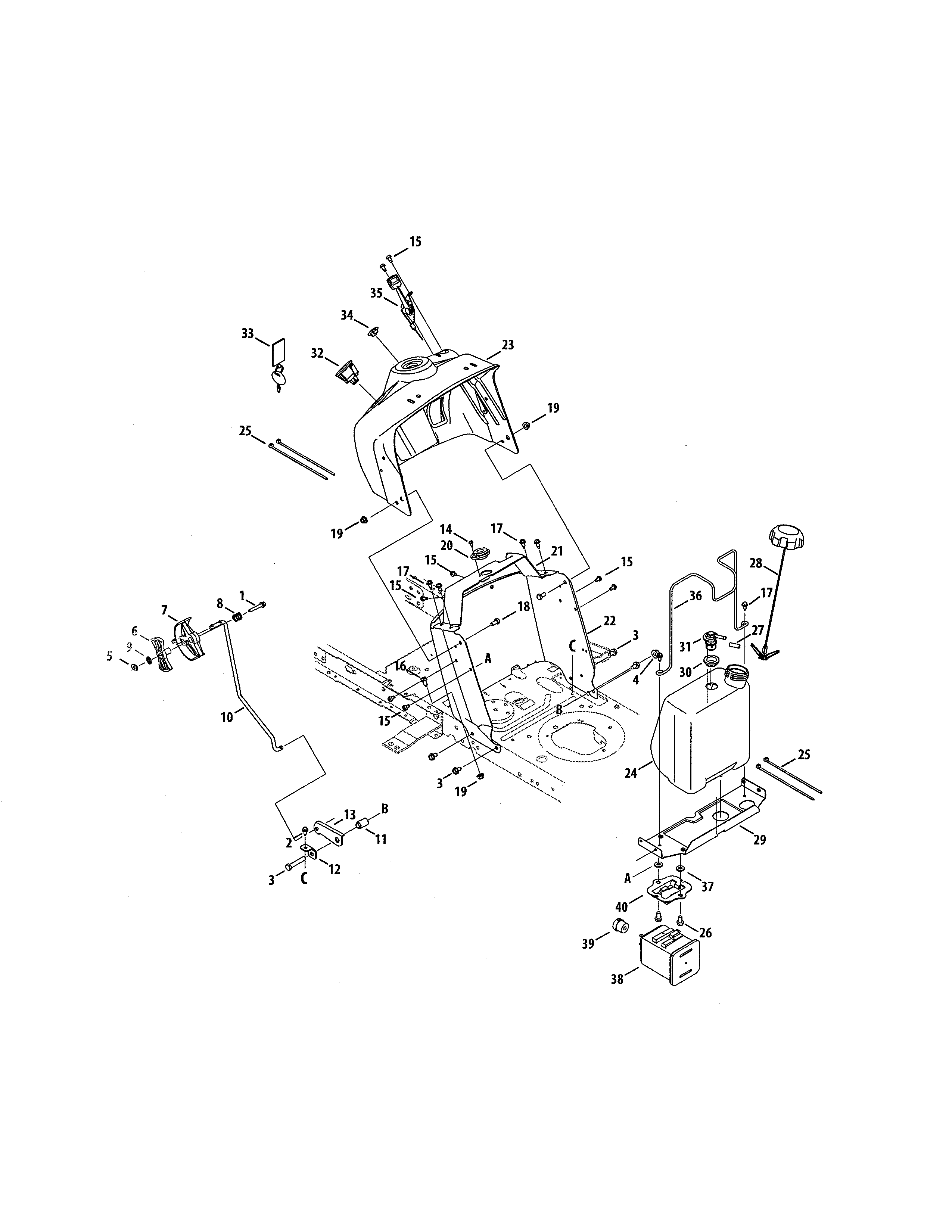 Upper Dash Panel/fuel Tank Diagram and Parts List for 247203751  Craftsman Lawn Tractor