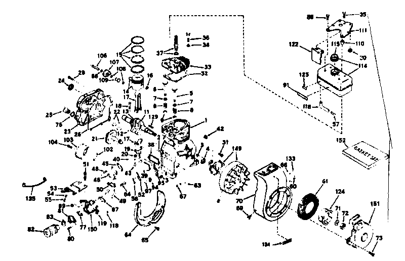 Basic Engine Diagram and Parts List for 143621012  Craftsman Engine