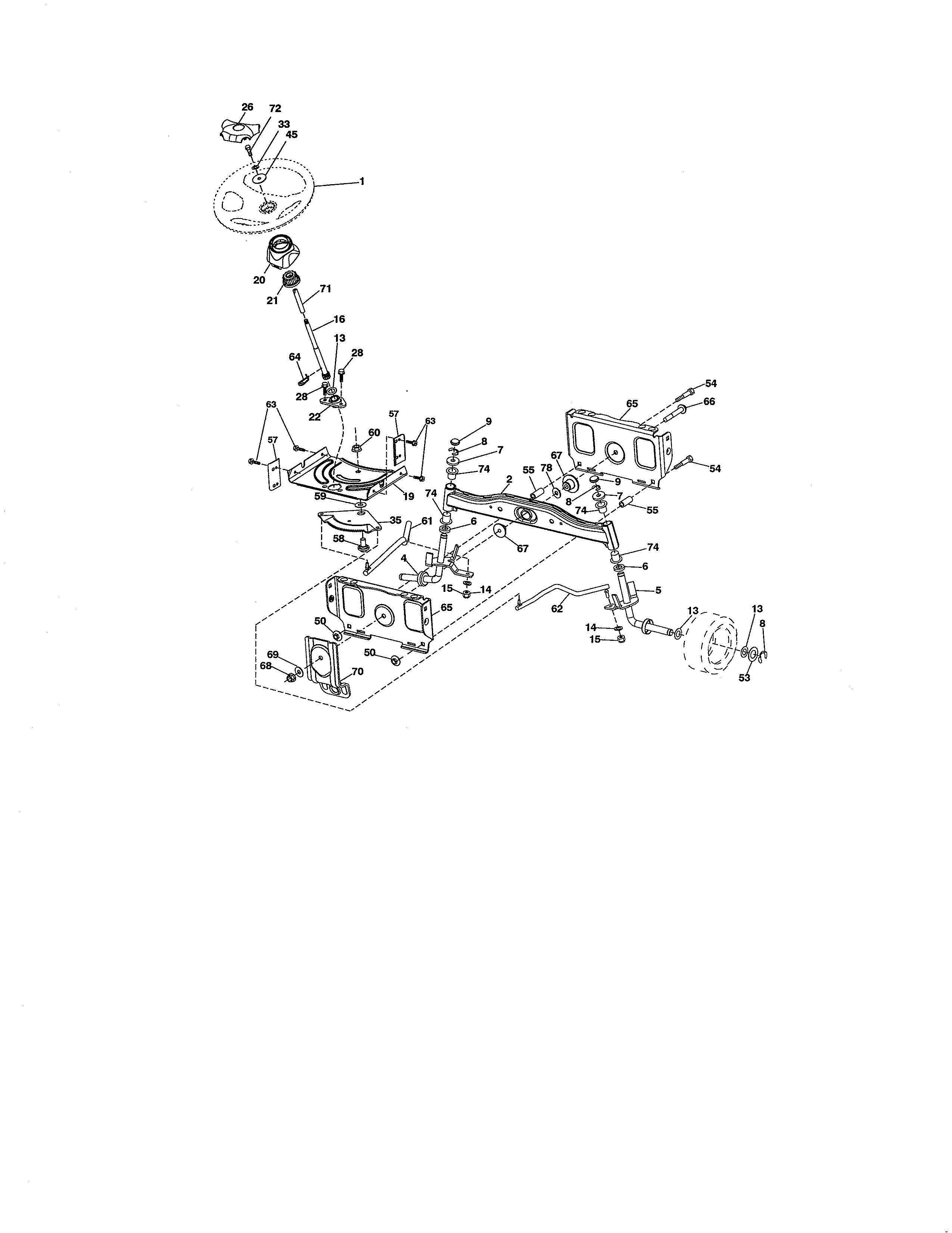 Steering Assembly Diagram and Parts List for 917289071  Craftsman Lawn Tractor